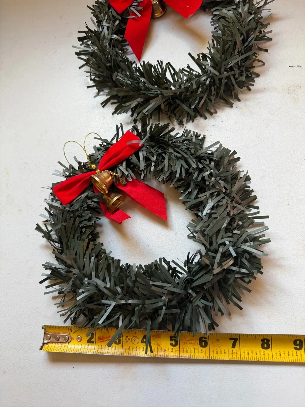 Holiday Evergreen Wreath with Red Bow and Bell - Set of 2